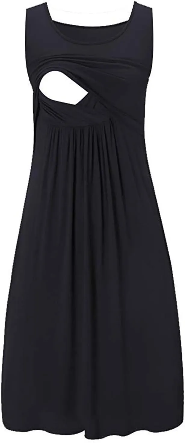 Breastfeeding Dress for Women Summer Sleeveless Maternity Nursing Dress Spaghetti Strap Floral Nursing Dress
