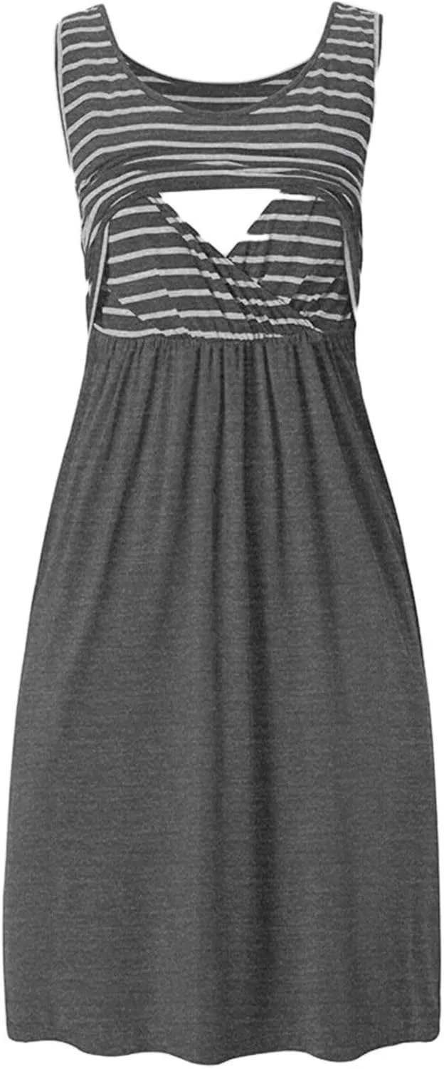 Breastfeeding Dress for Women Summer Sleeveless Maternity Nursing Dress Spaghetti Strap Floral Nursing Dress