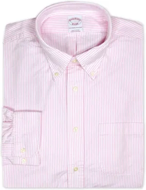 Brooks Brothers Mens Regular Fit Oxford Cotton Striped Casual Button Down Pocket Shirt,, 202179 Blue