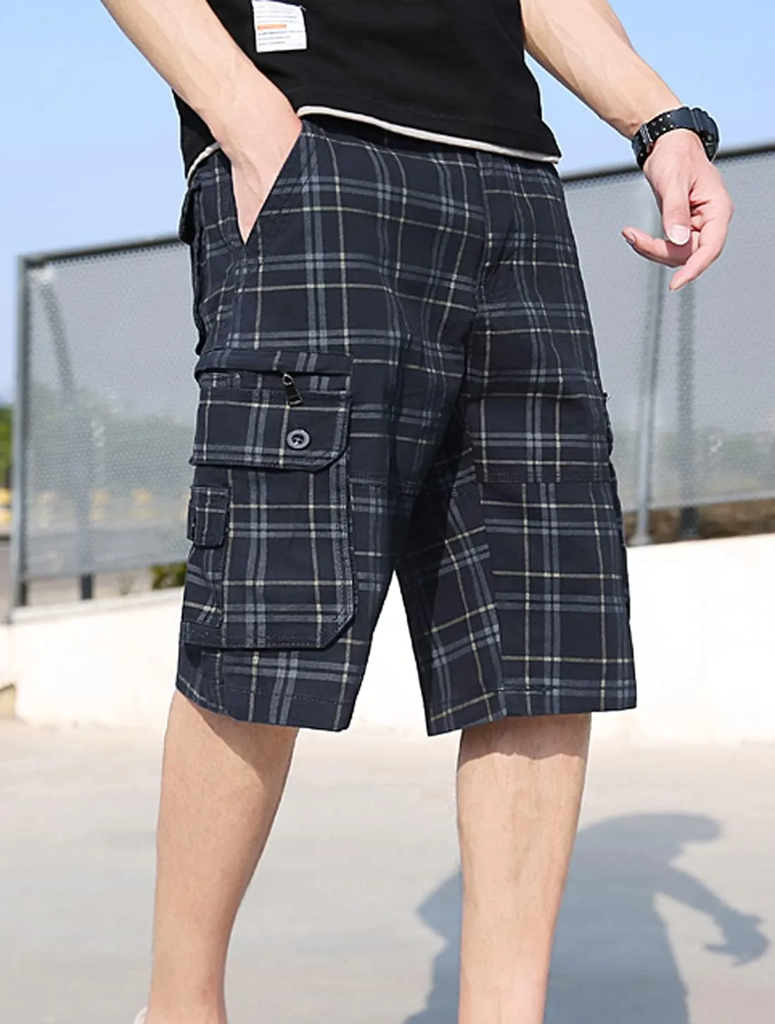chouyatou Men's Active Normal Waist Loose Multi-Pocket Versatile Twill Cargo Shorts