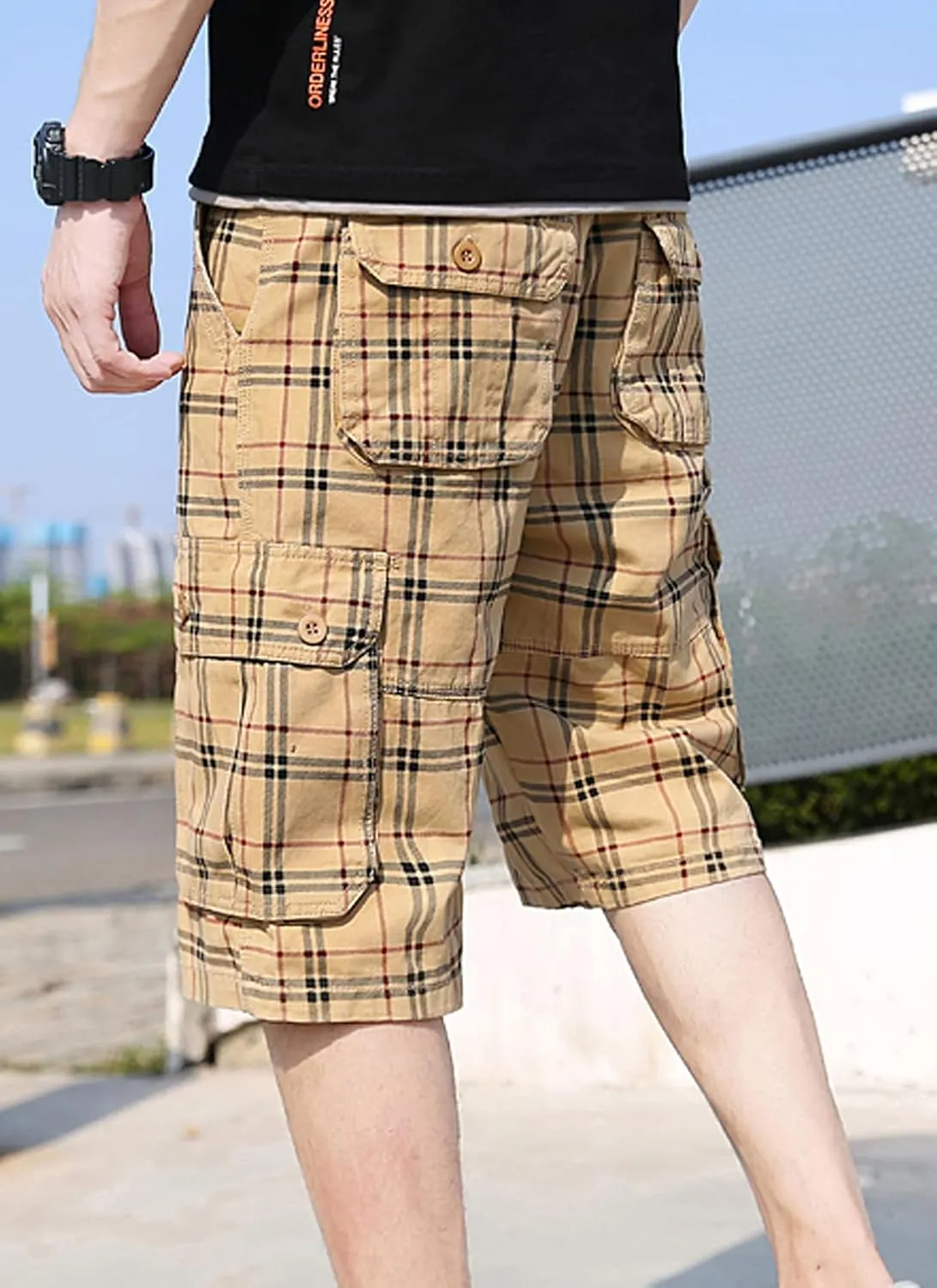chouyatou Men's Active Normal Waist Loose Multi-Pocket Versatile Twill Cargo Shorts