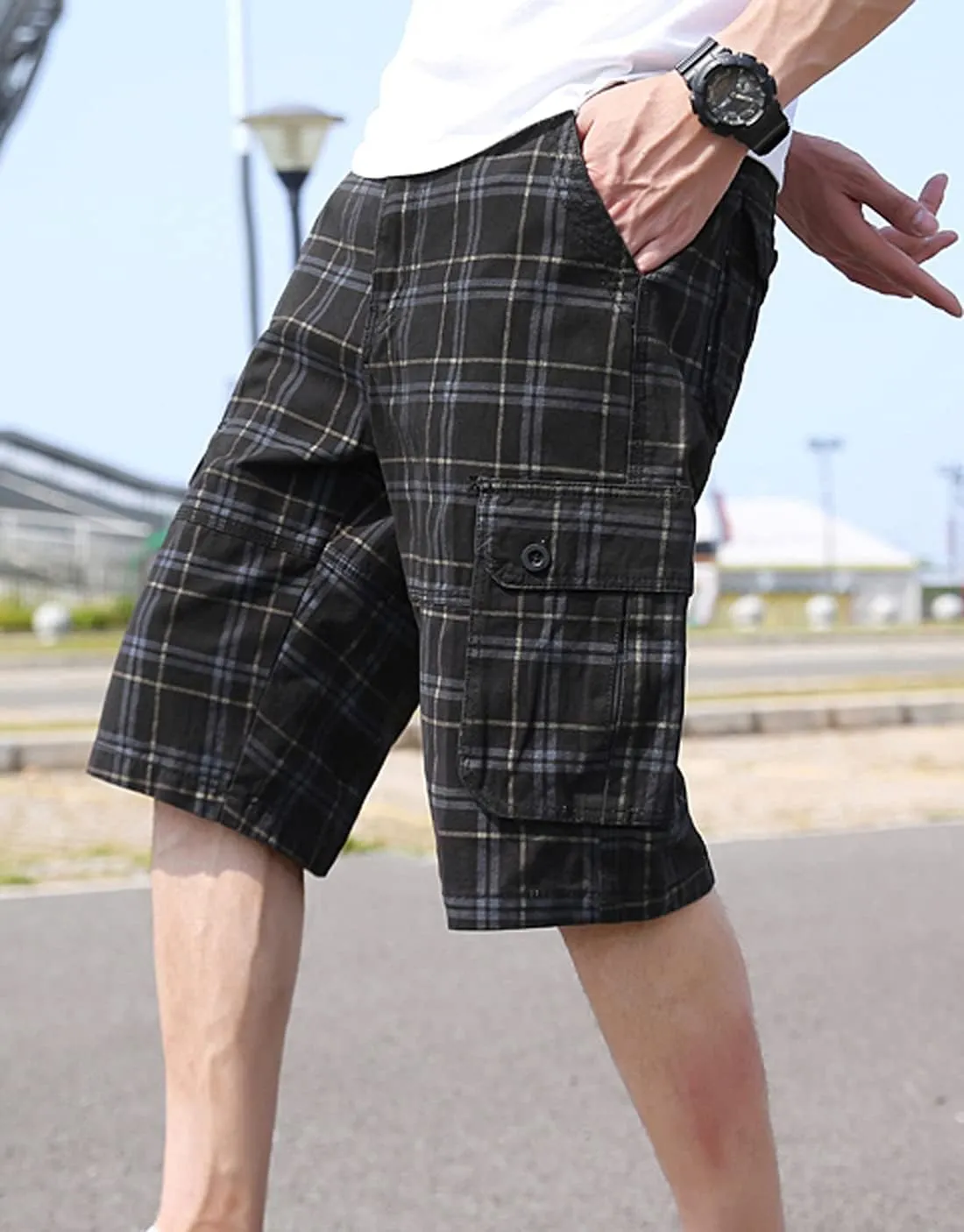 chouyatou Men's Active Normal Waist Loose Multi-Pocket Versatile Twill Cargo Shorts