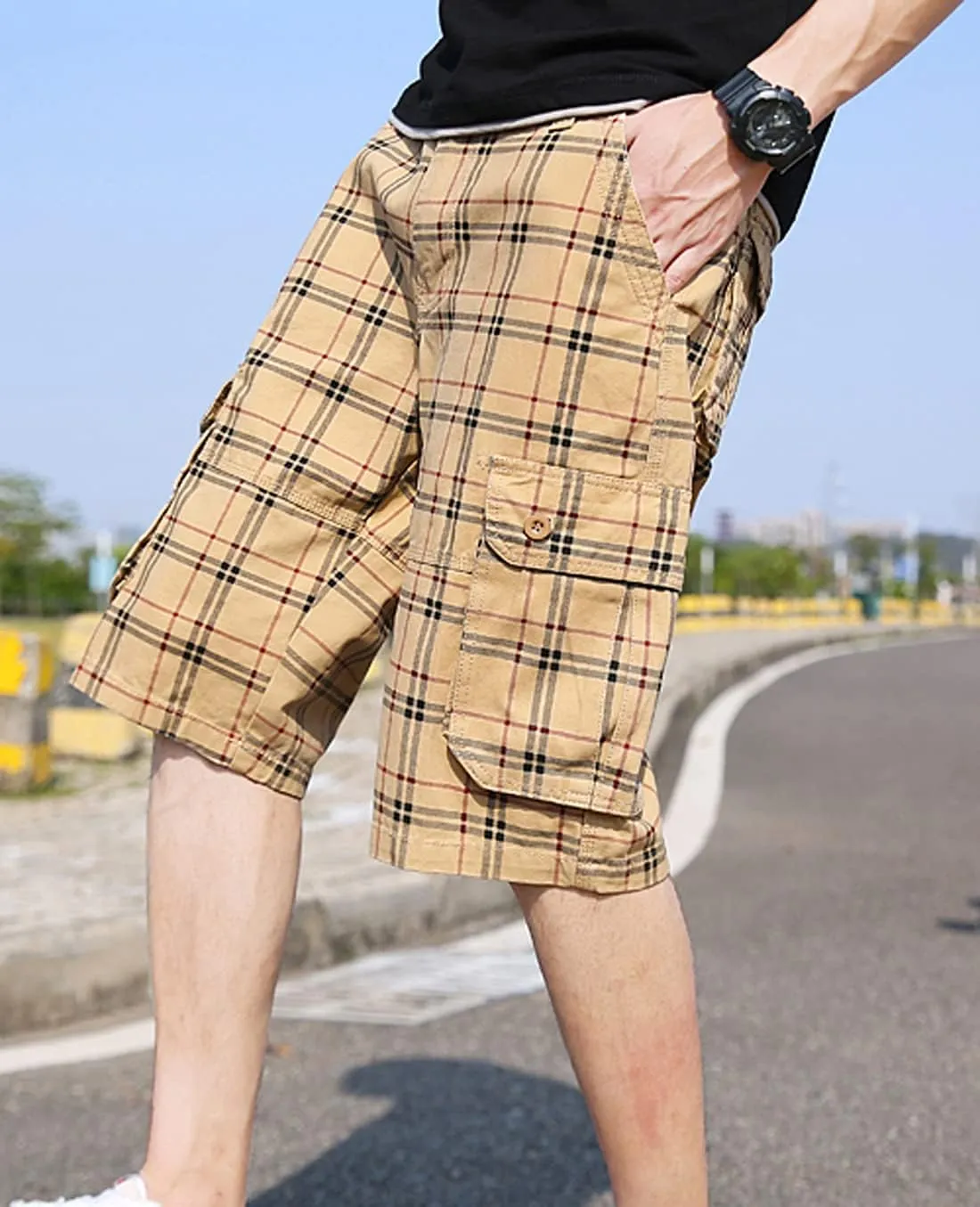 chouyatou Men's Active Normal Waist Loose Multi-Pocket Versatile Twill Cargo Shorts