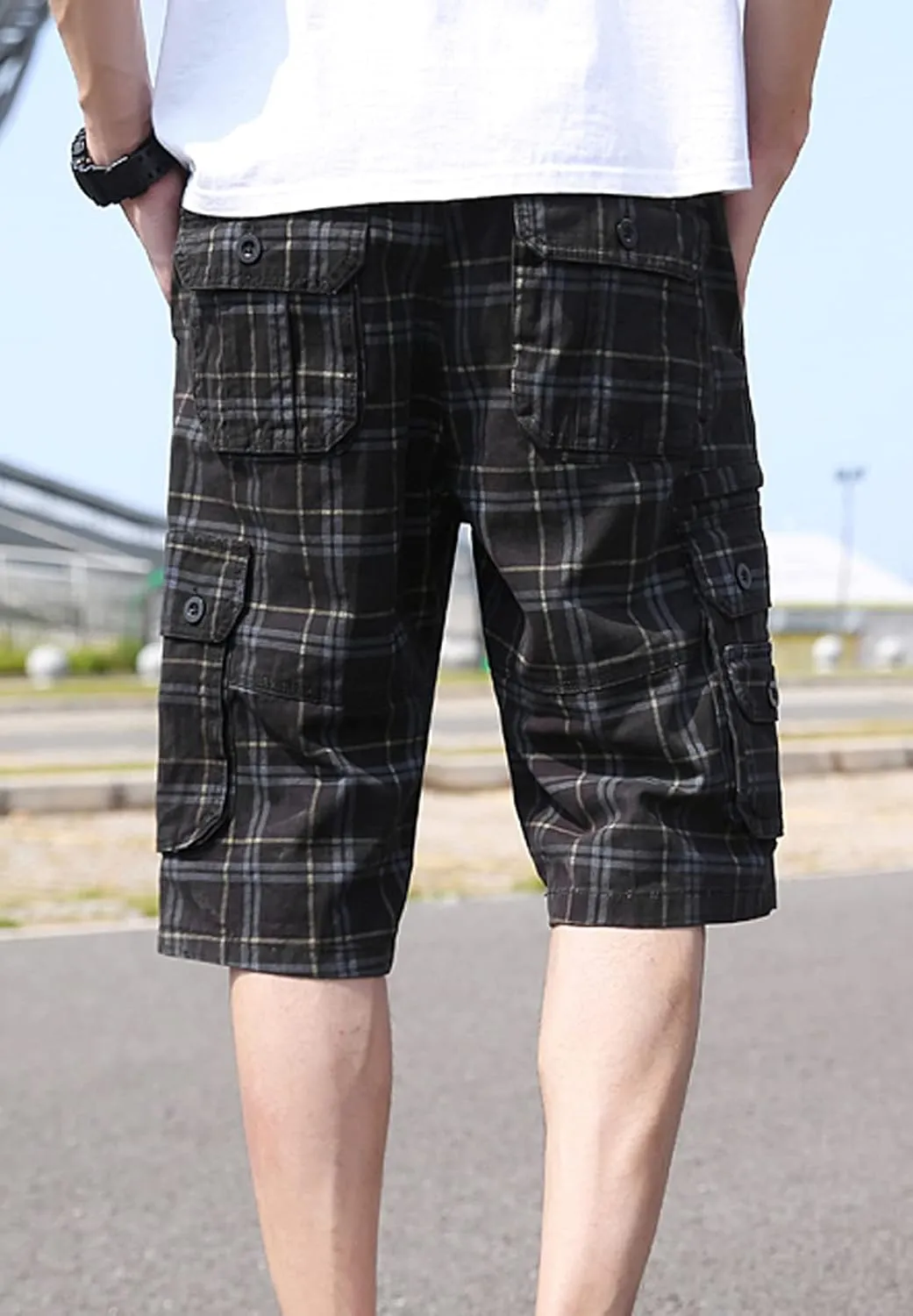 chouyatou Men's Active Normal Waist Loose Multi-Pocket Versatile Twill Cargo Shorts