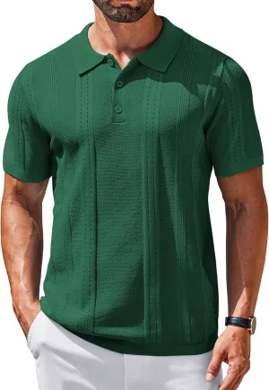 COOFANDY Mens Knit Polo Shirts Short Sleeve Collared Golf Shirt Hollow Out Textured T-Shirt Summer Fashion Tops