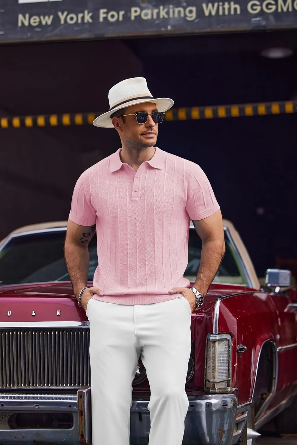 COOFANDY Mens Knit Polo Shirts Short Sleeve Ribbed Textured Polo Shirt Lightweight Casual Golf Shirts Collared T Shirt