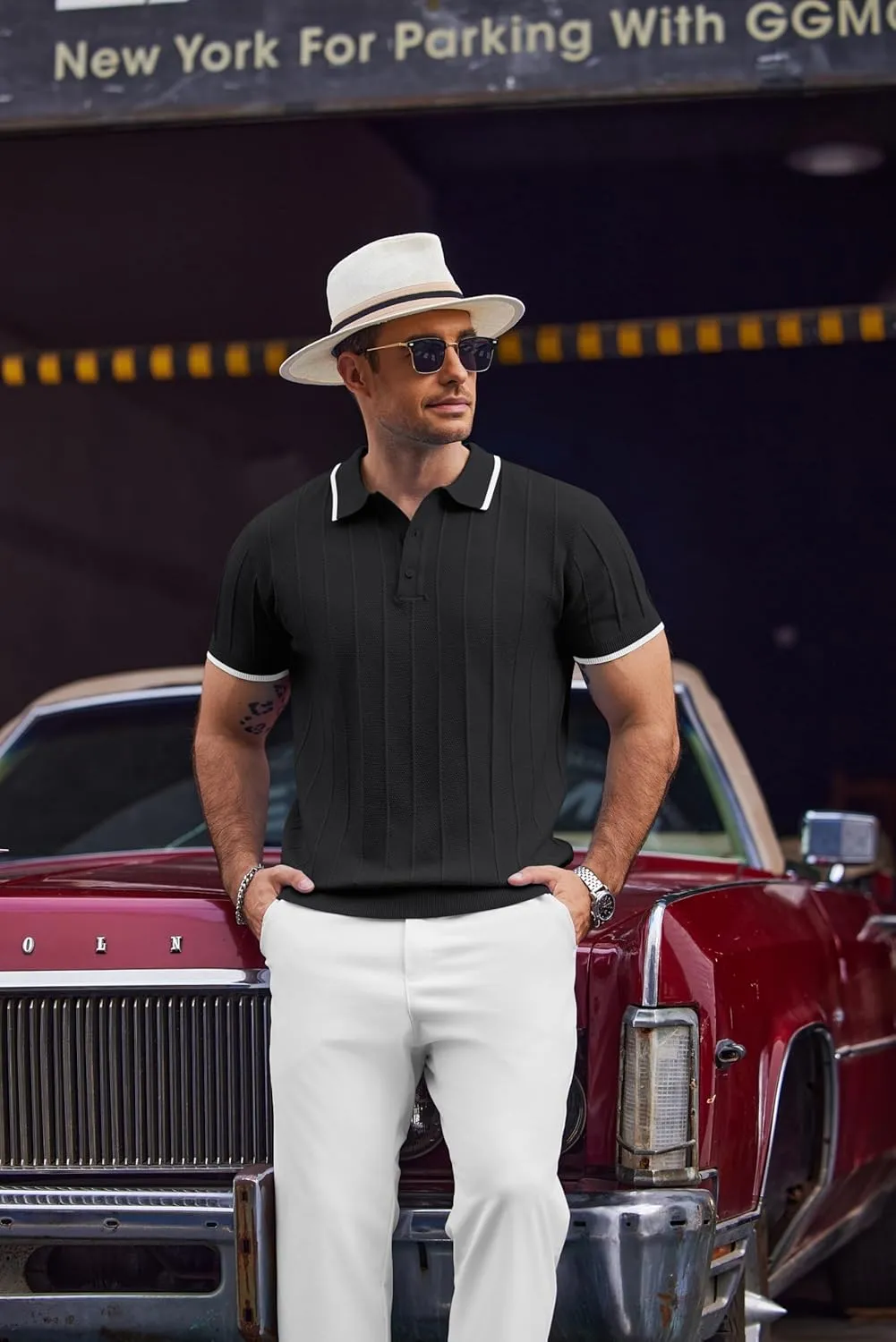 COOFANDY Mens Knit Polo Shirts Short Sleeve Ribbed Textured Polo Shirt Lightweight Casual Golf Shirts Collared T Shirt