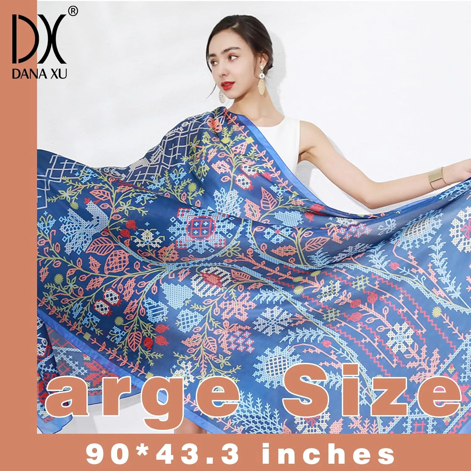 DANA XU 100% Mulberry Extra Large Silk Pashmina Scarf Shawls And Wraps For Women Evening Dress Summer Travel Floral Blanket