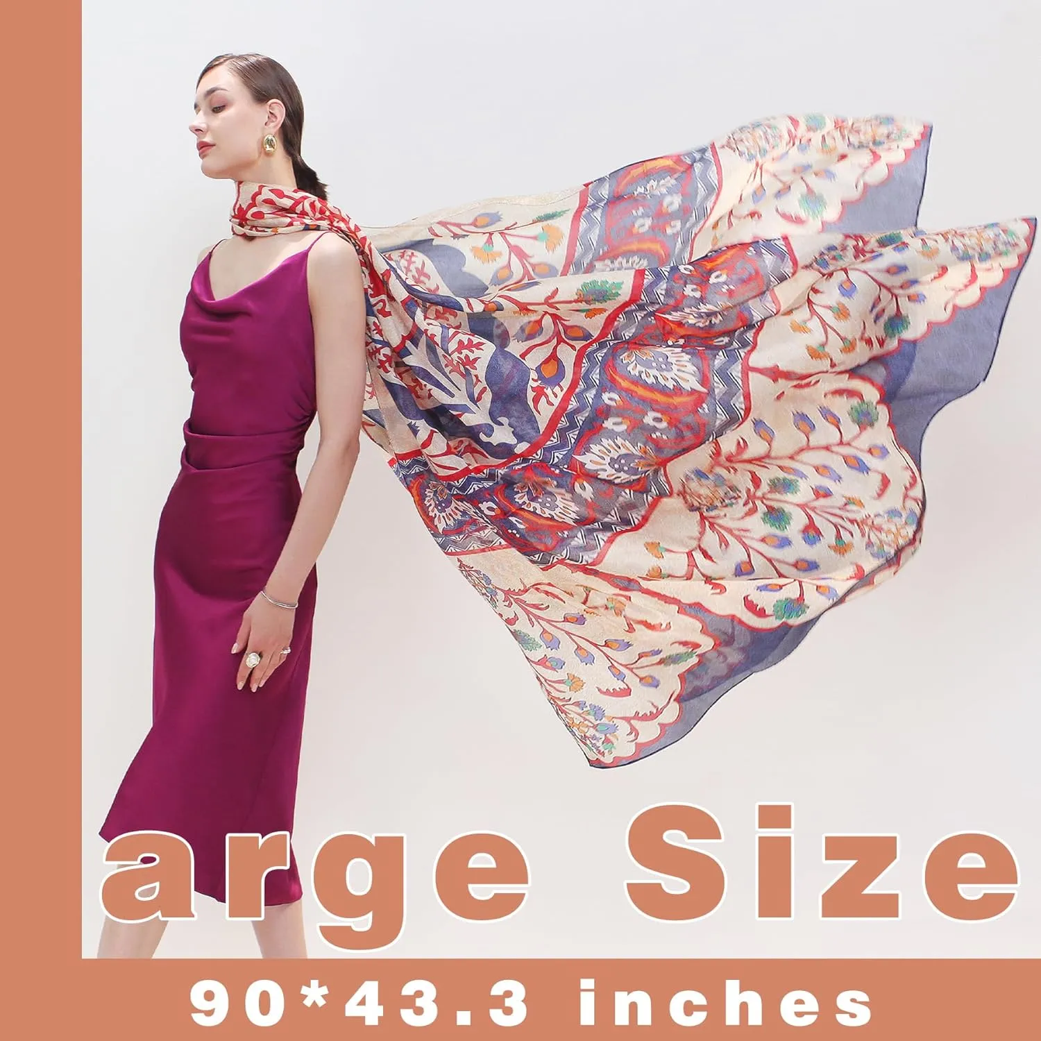DANA XU 100% Mulberry Extra Large Silk Pashmina Scarf Shawls And Wraps For Women Evening Dress Summer Travel Floral Blanket