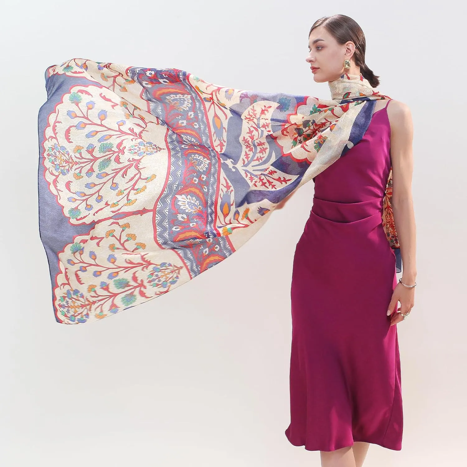 DANA XU 100% Mulberry Extra Large Silk Pashmina Scarf Shawls And Wraps For Women Evening Dress Summer Travel Floral Blanket
