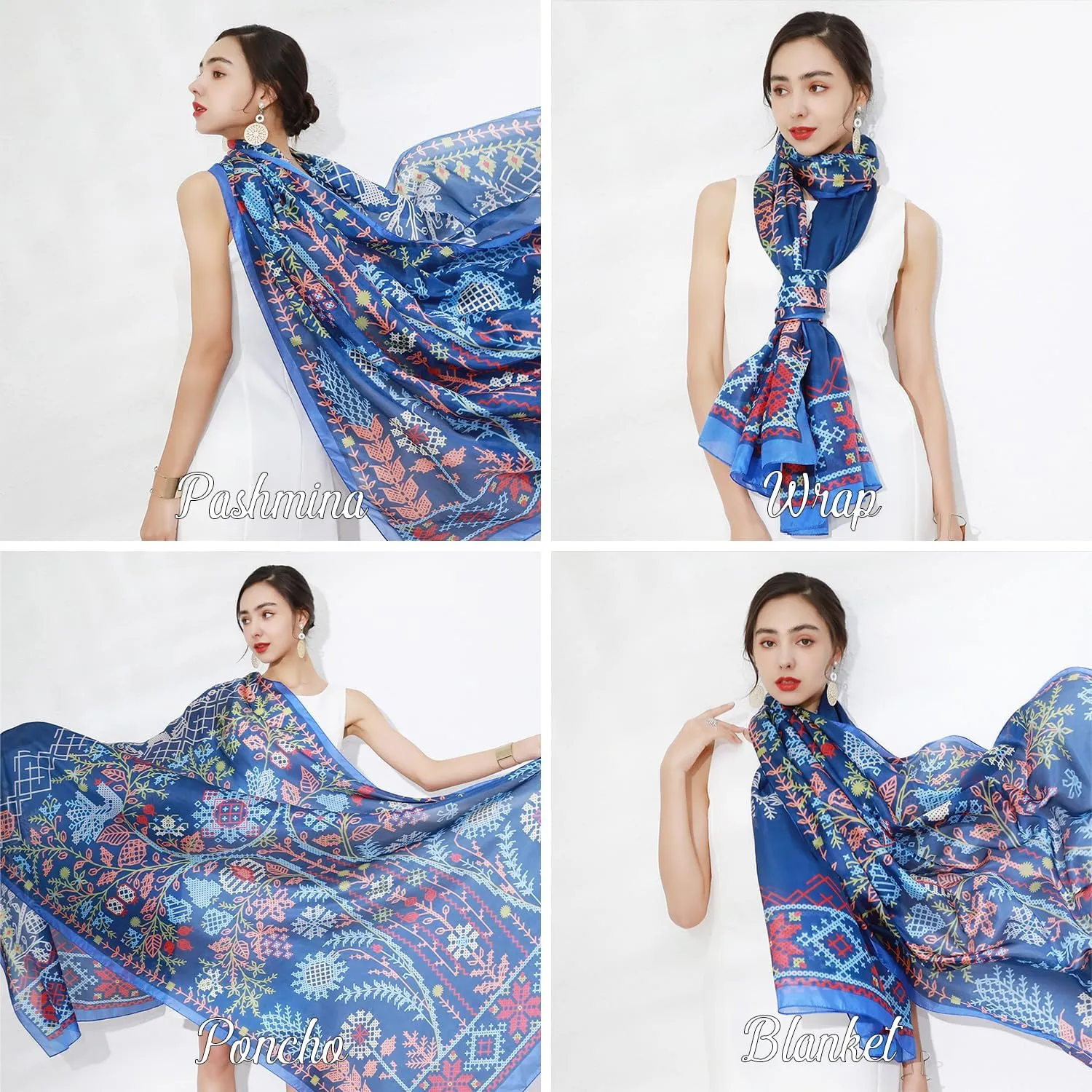 DANA XU 100% Mulberry Extra Large Silk Pashmina Scarf Shawls And Wraps For Women Evening Dress Summer Travel Floral Blanket