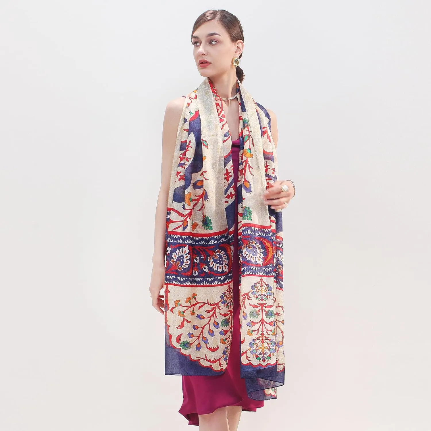 DANA XU 100% Mulberry Extra Large Silk Pashmina Scarf Shawls And Wraps For Women Evening Dress Summer Travel Floral Blanket
