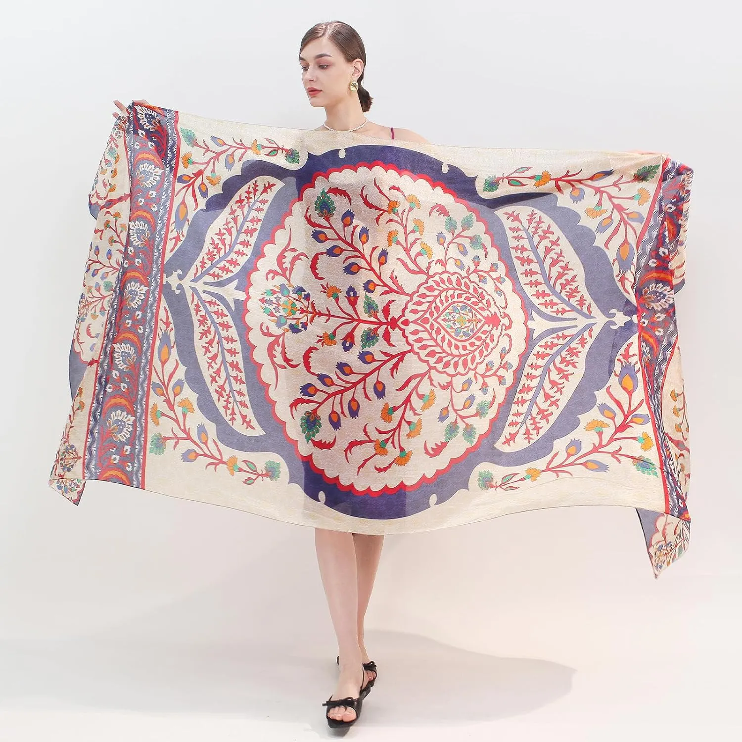 DANA XU 100% Mulberry Extra Large Silk Pashmina Scarf Shawls And Wraps For Women Evening Dress Summer Travel Floral Blanket