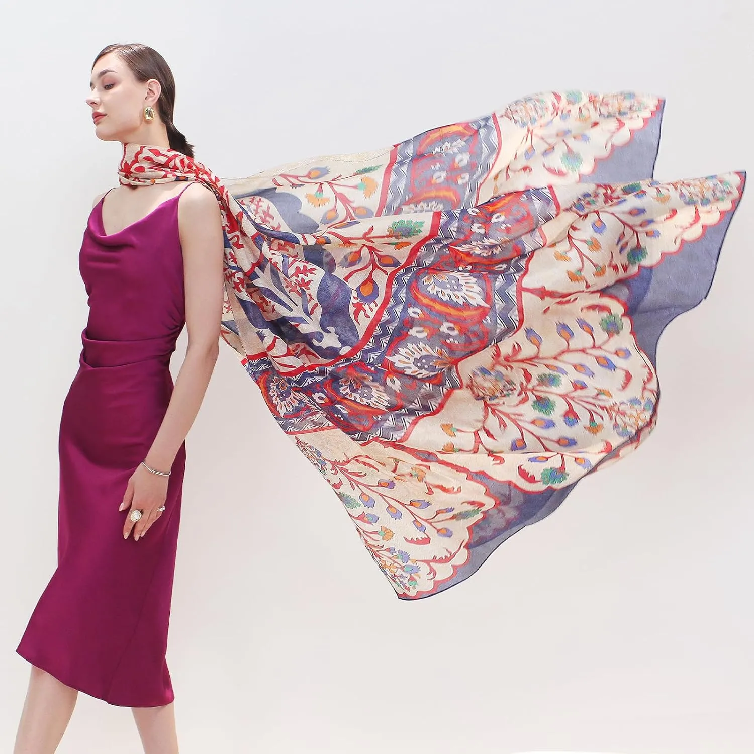 DANA XU 100% Mulberry Extra Large Silk Pashmina Scarf Shawls And Wraps For Women Evening Dress Summer Travel Floral Blanket