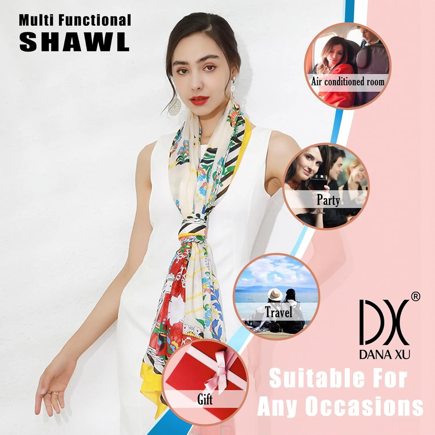 DANA XU 100% Mulberry Extra Large Silk Pashmina Scarf Shawls And Wraps For Women Evening Dress Summer Travel Floral Blanket