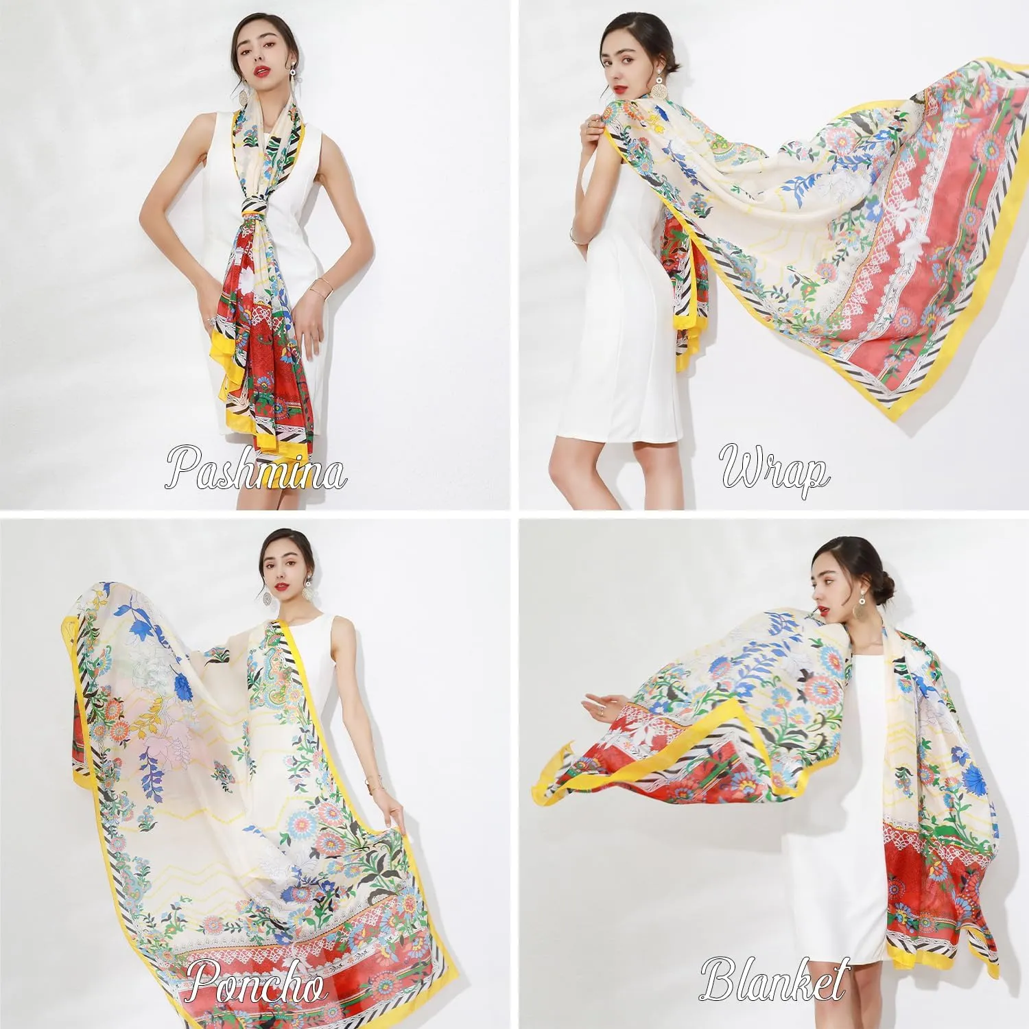 DANA XU 100% Mulberry Extra Large Silk Pashmina Scarf Shawls And Wraps For Women Evening Dress Summer Travel Floral Blanket