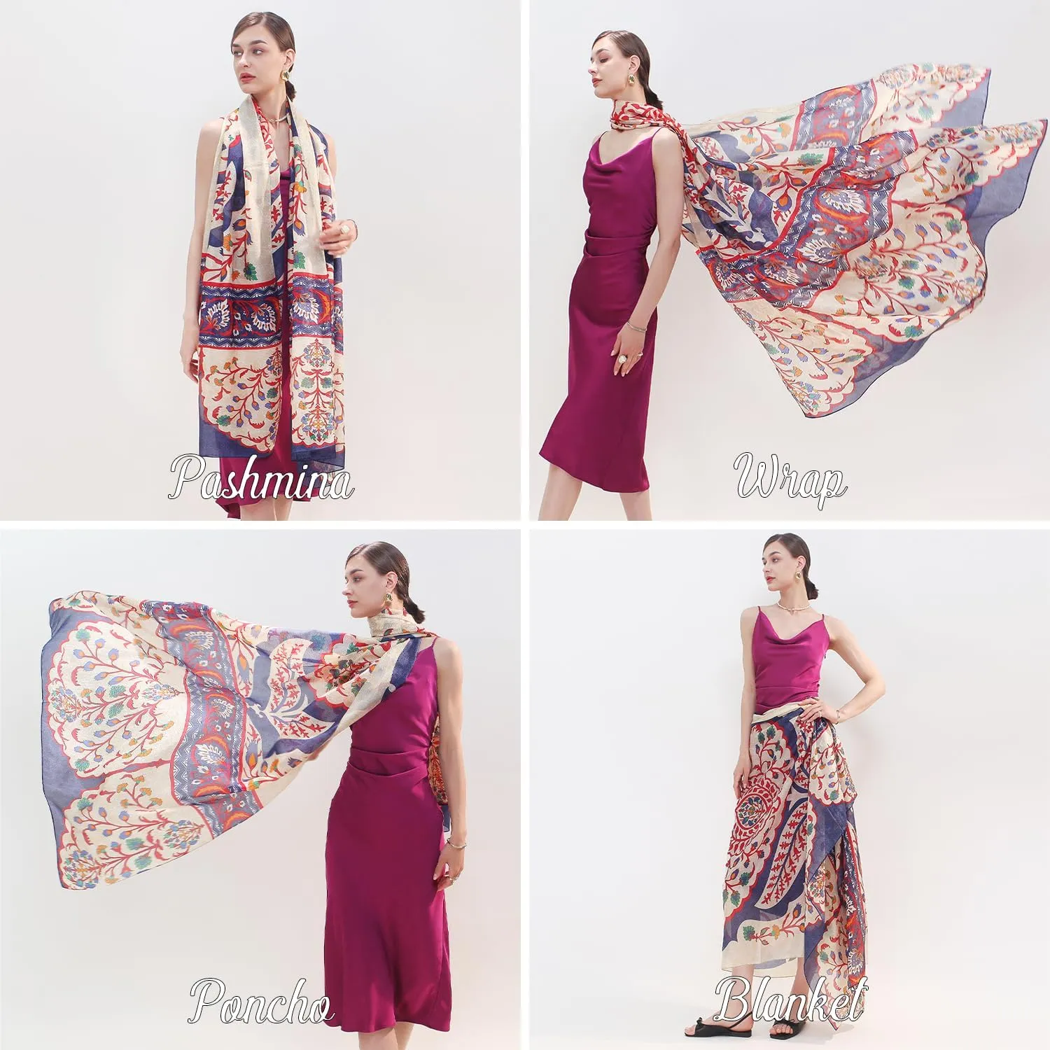 DANA XU 100% Mulberry Extra Large Silk Pashmina Scarf Shawls And Wraps For Women Evening Dress Summer Travel Floral Blanket