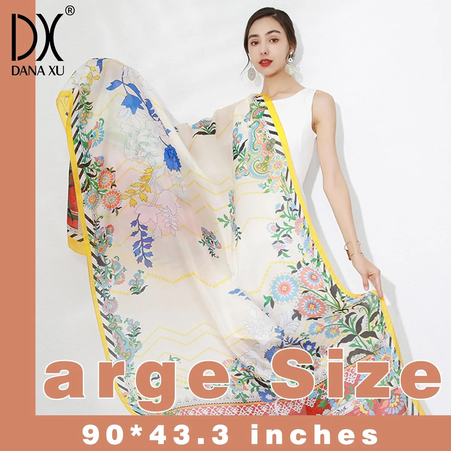 DANA XU 100% Mulberry Extra Large Silk Pashmina Scarf Shawls And Wraps For Women Evening Dress Summer Travel Floral Blanket