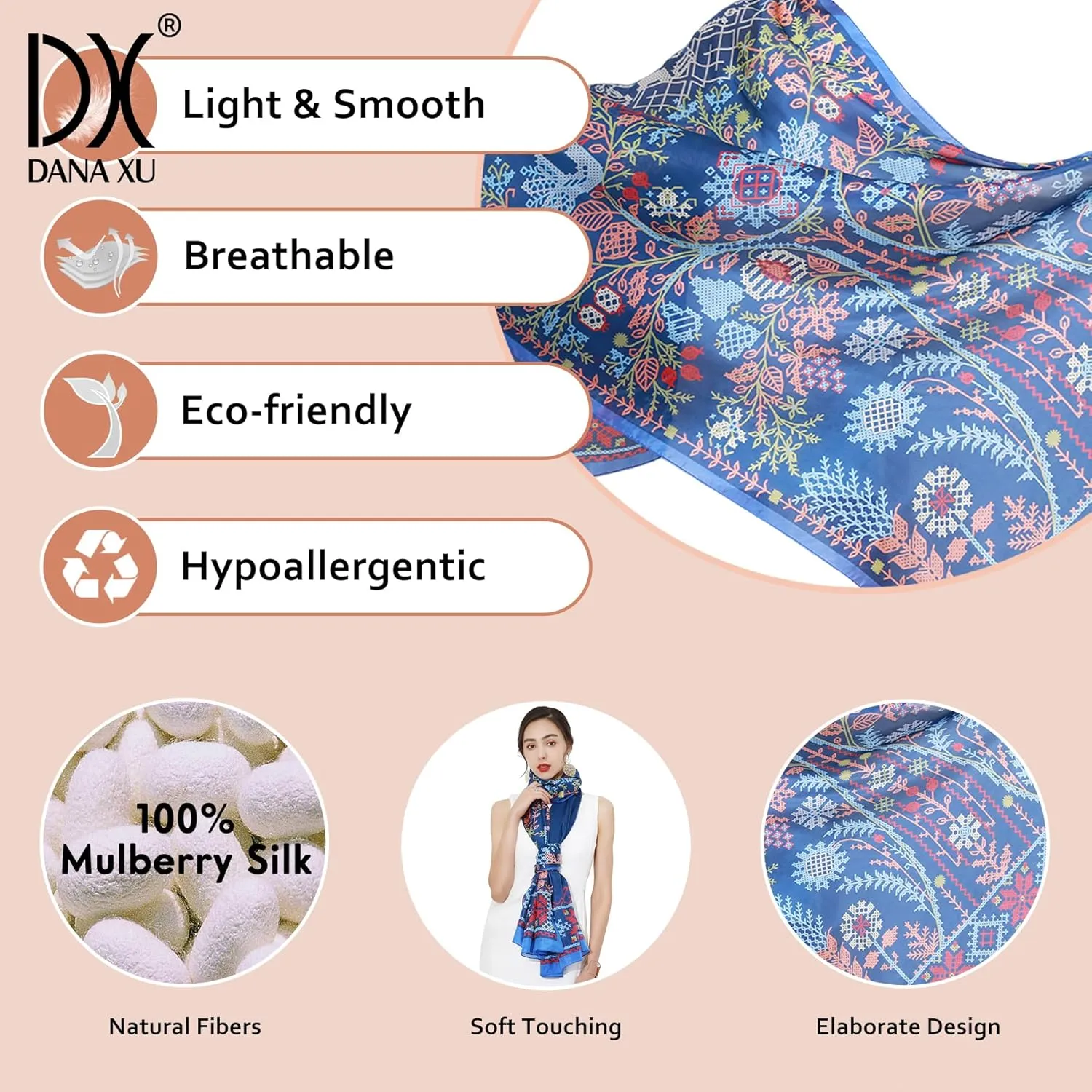 DANA XU 100% Mulberry Extra Large Silk Pashmina Scarf Shawls And Wraps For Women Evening Dress Summer Travel Floral Blanket