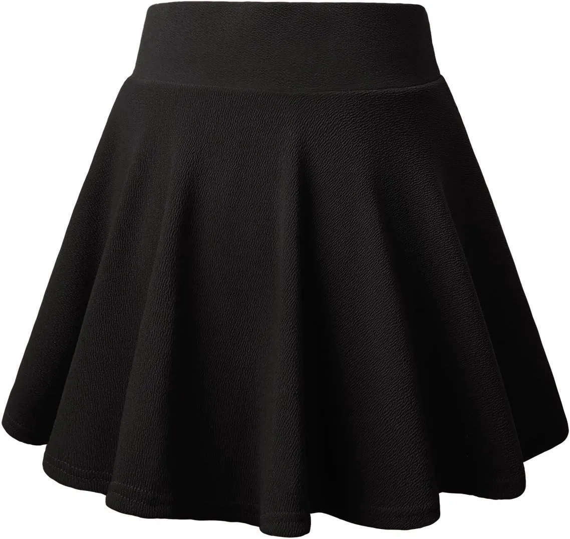 DJT Women's Basic Versatile Casual Stretchy Flared Pleated Mini Skater Skirt with Shorts