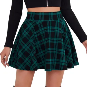 DJT Women's Basic Versatile Casual Stretchy Flared Pleated Mini Skater Skirt with Shorts