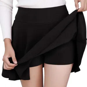 DJT Women's Basic Versatile Casual Stretchy Flared Pleated Mini Skater Skirt with Shorts