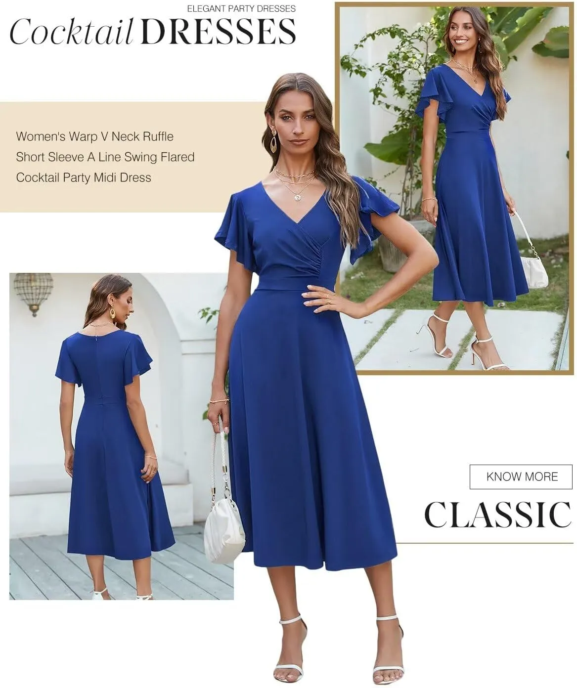 Dokotoo Women's V Neck Elegant Party Dress Short Sleeve Skater Dress Wedding Guest Dresses