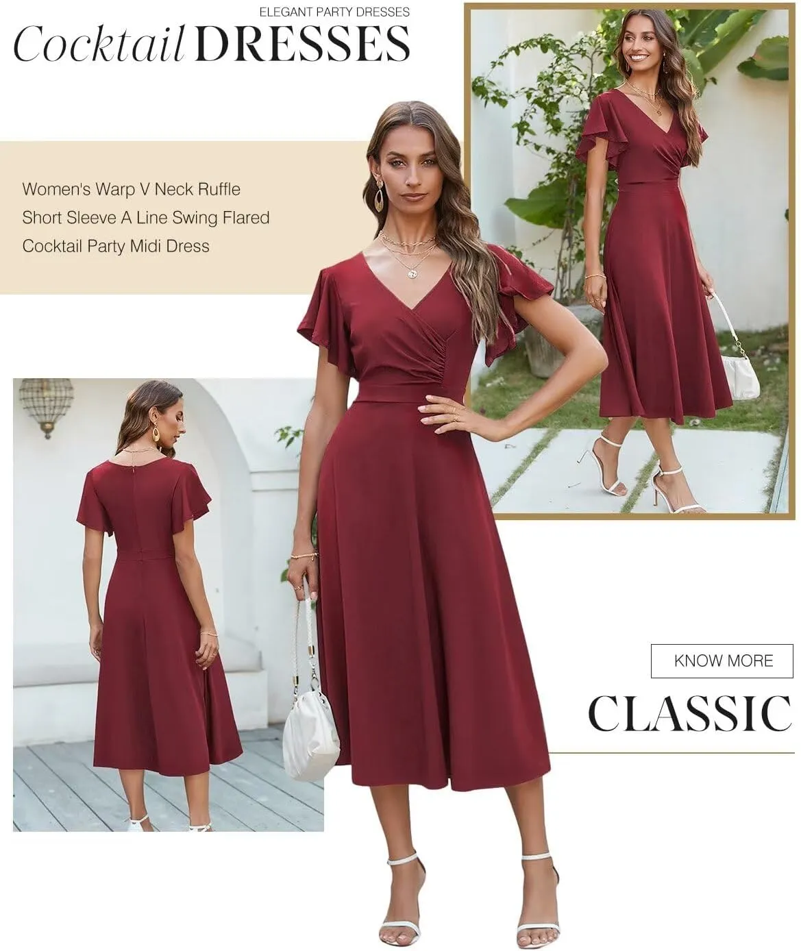 Dokotoo Women's V Neck Elegant Party Dress Short Sleeve Skater Dress Wedding Guest Dresses