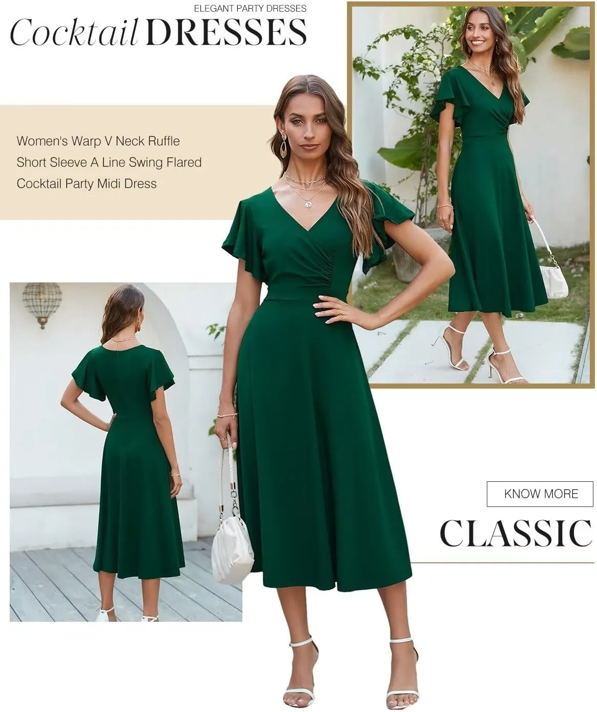 Dokotoo Women's V Neck Elegant Party Dress Short Sleeve Skater Dress Wedding Guest Dresses