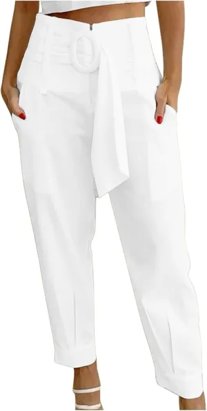 Dressy Pants for Women Casual Lightweight Slacks High Waist Straight Leg Cropped Pants Solid Color Versatile Trousers