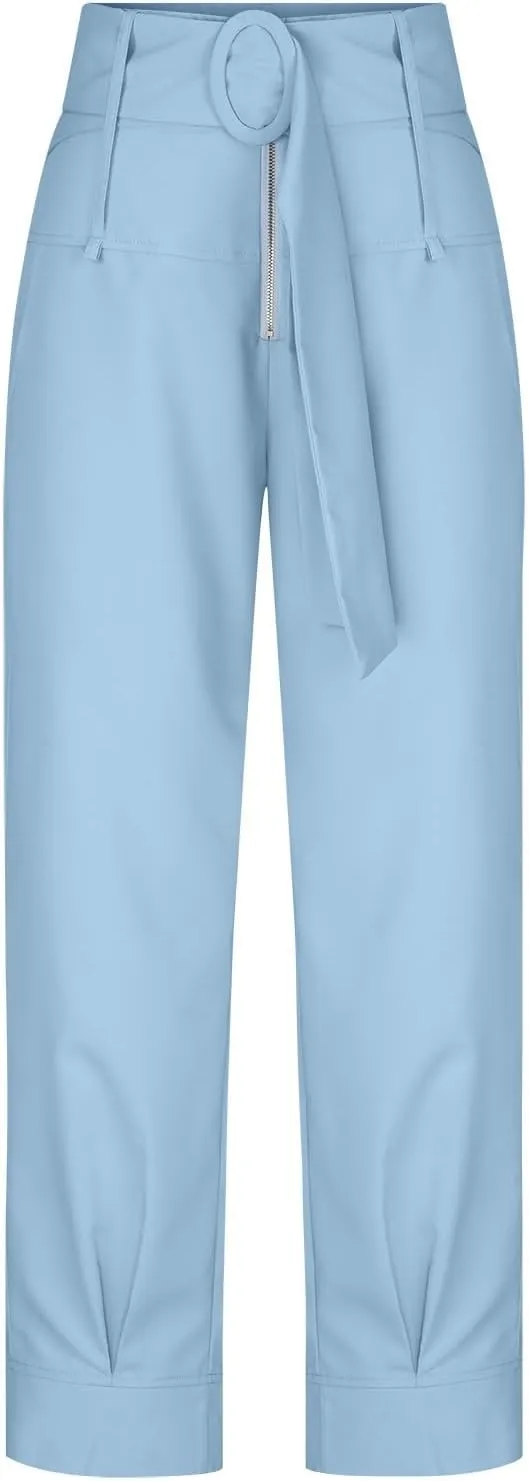 Dressy Pants for Women Casual Lightweight Slacks High Waist Straight Leg Cropped Pants Solid Color Versatile Trousers