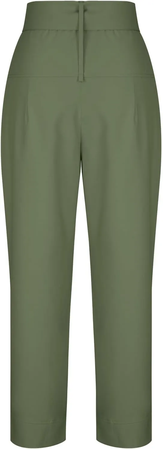 Dressy Pants for Women Casual Lightweight Slacks High Waist Straight Leg Cropped Pants Solid Color Versatile Trousers