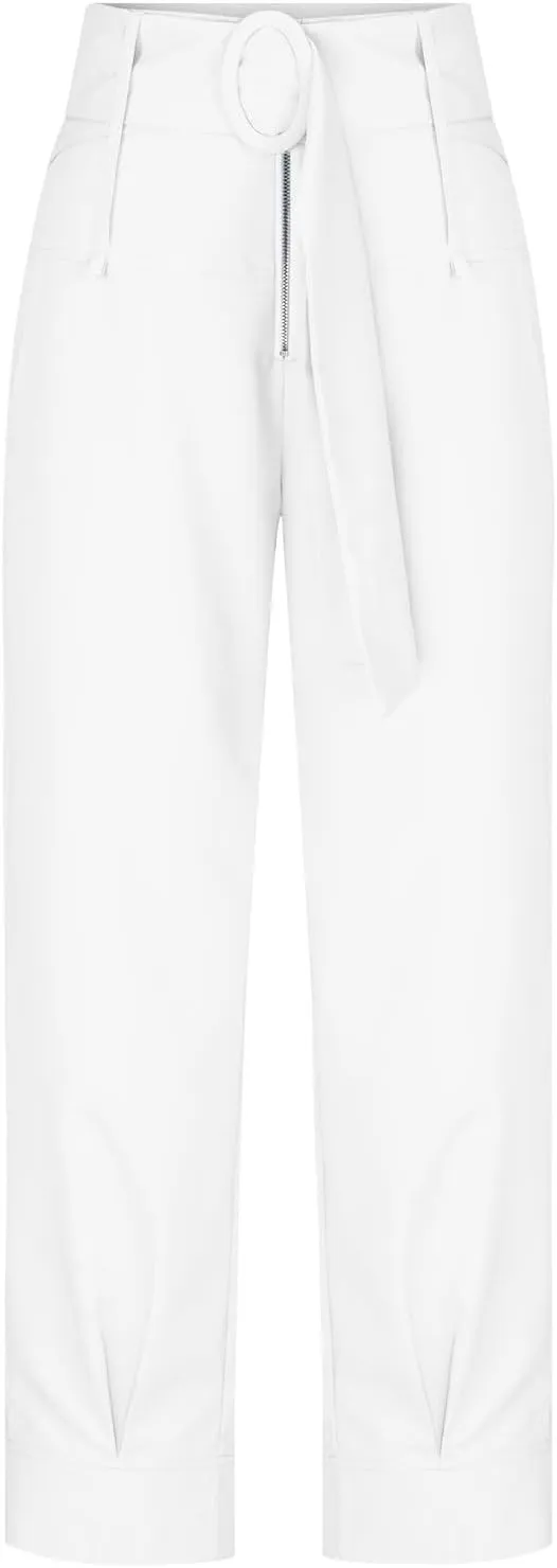 Dressy Pants for Women Casual Lightweight Slacks High Waist Straight Leg Cropped Pants Solid Color Versatile Trousers