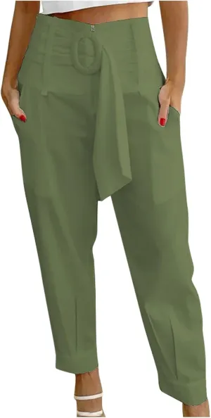 Dressy Pants for Women Casual Lightweight Slacks High Waist Straight Leg Cropped Pants Solid Color Versatile Trousers