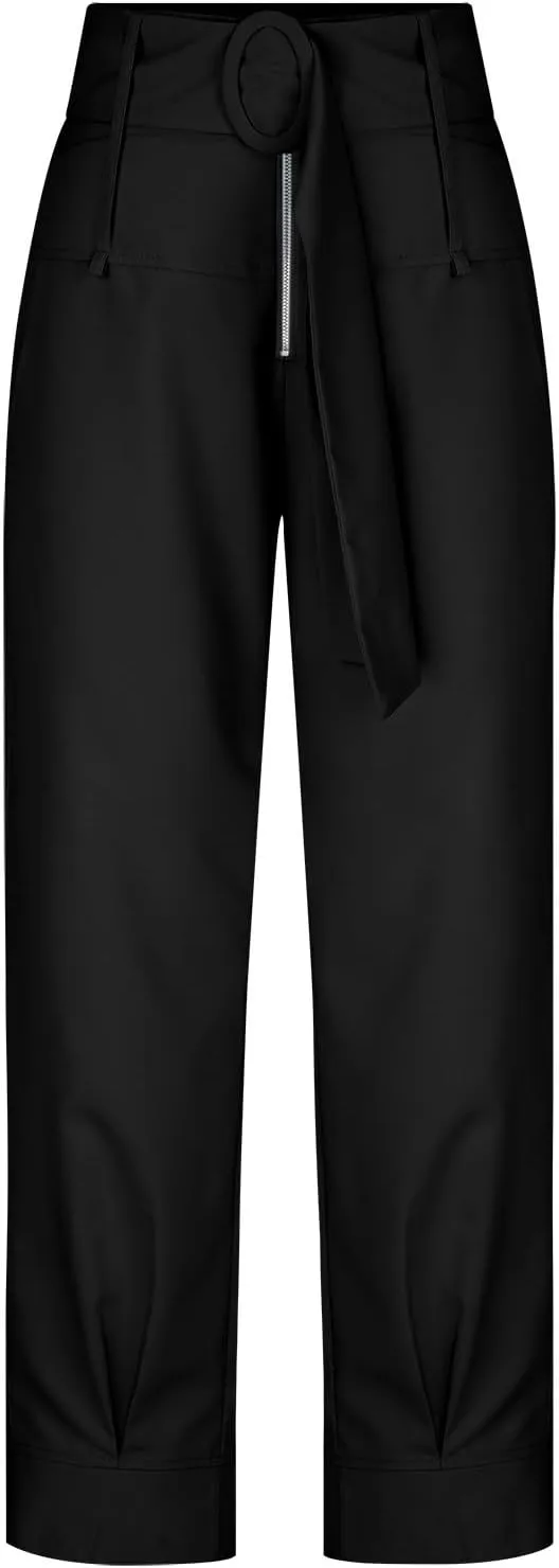 Dressy Pants for Women Casual Lightweight Slacks High Waist Straight Leg Cropped Pants Solid Color Versatile Trousers