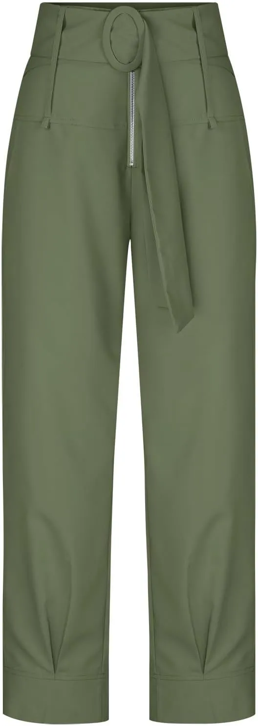 Dressy Pants for Women Casual Lightweight Slacks High Waist Straight Leg Cropped Pants Solid Color Versatile Trousers