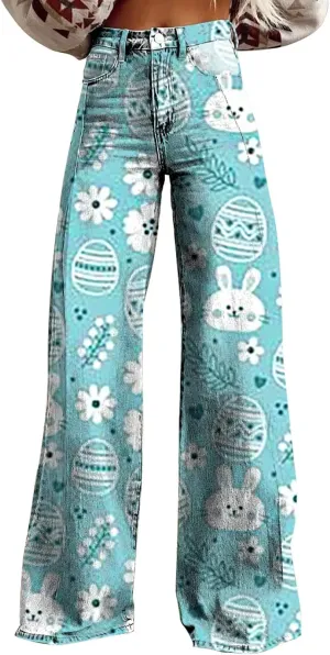 Easter Jeans Women 2025 Mid Rise Barrel Jeans for Women Wide Leg Loose Y2K Baggy Jeans Denim Pants with Pockets