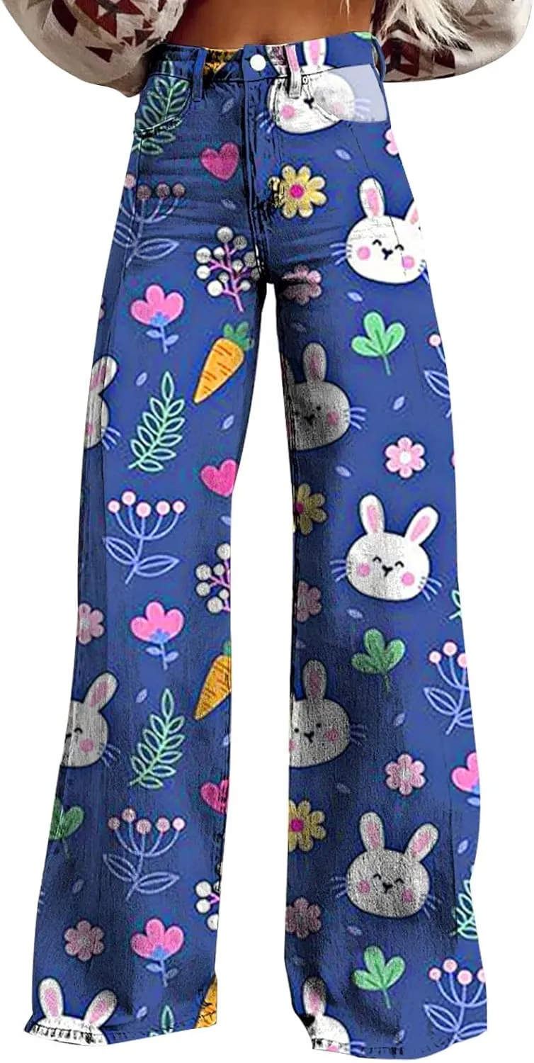 Easter Jeans Women 2025 Mid Rise Barrel Jeans for Women Wide Leg Loose Y2K Baggy Jeans Denim Pants with Pockets
