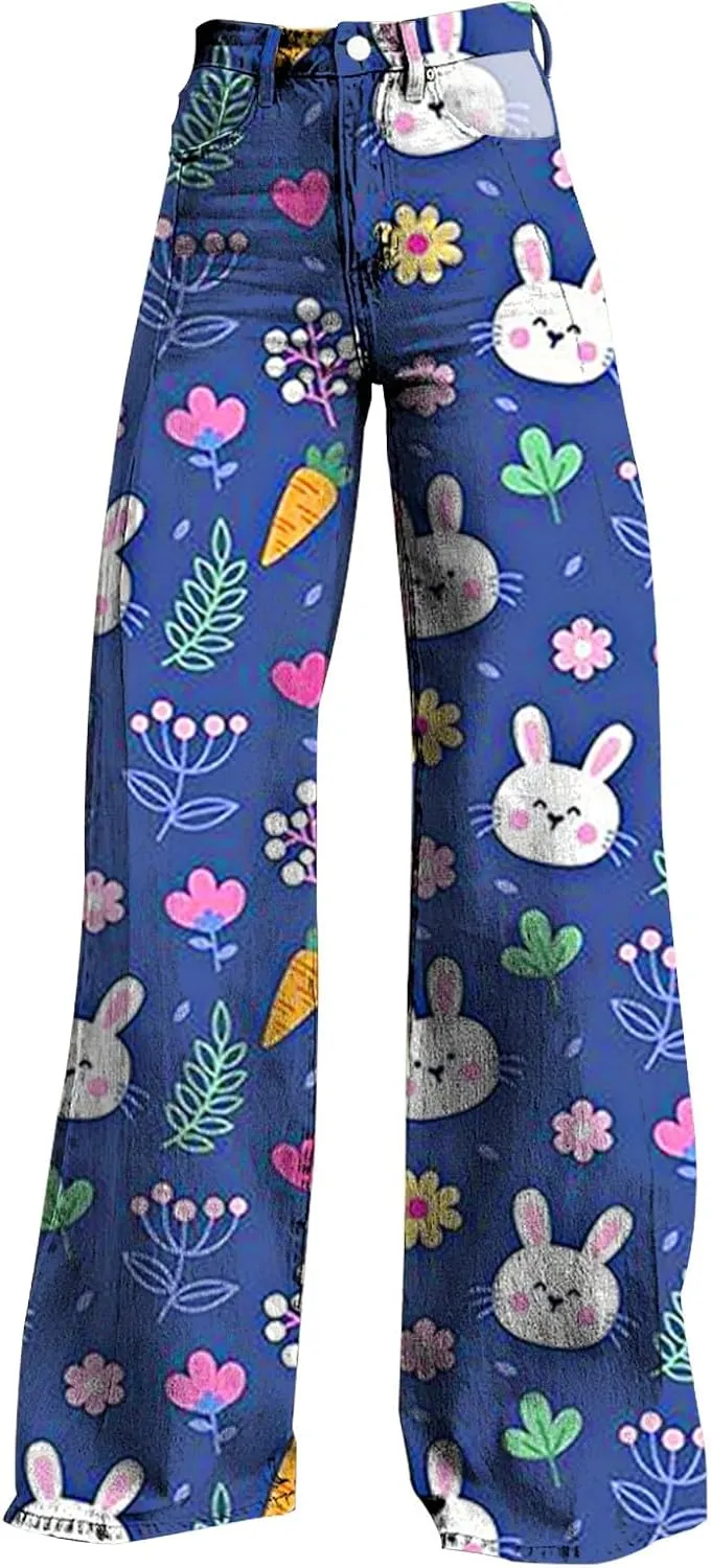 Easter Jeans Women 2025 Mid Rise Barrel Jeans for Women Wide Leg Loose Y2K Baggy Jeans Denim Pants with Pockets
