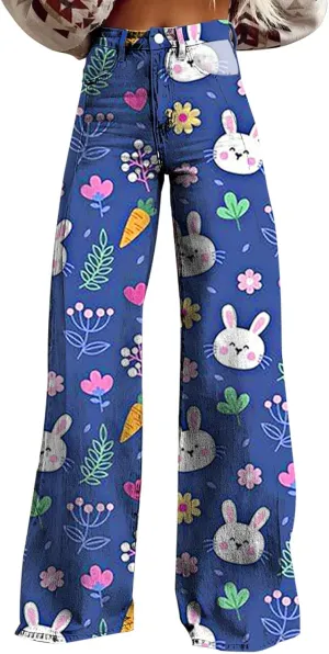 Easter Jeans Women 2025 Mid Rise Barrel Jeans for Women Wide Leg Loose Y2K Baggy Jeans Denim Pants with Pockets