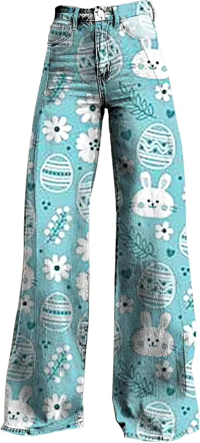 Easter Jeans Women 2025 Mid Rise Barrel Jeans for Women Wide Leg Loose Y2K Baggy Jeans Denim Pants with Pockets