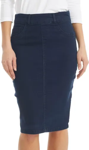 ESTEEZ Women's Stretch Denim Pencil Skirt – Soft, Flexible, Body-Hugging, Knee-Length Jean Skirt ‘Brooklyn’