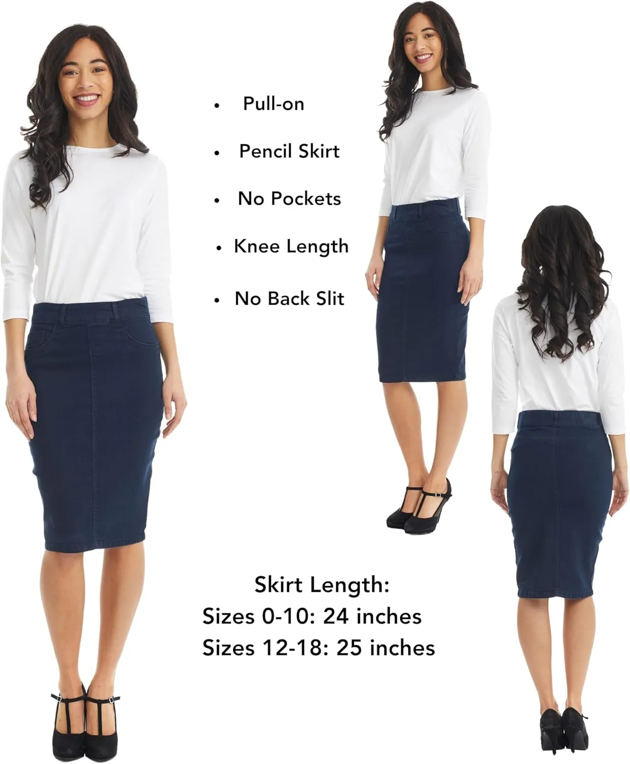 ESTEEZ Women's Stretch Denim Pencil Skirt – Soft, Flexible, Body-Hugging, Knee-Length Jean Skirt ‘Brooklyn’