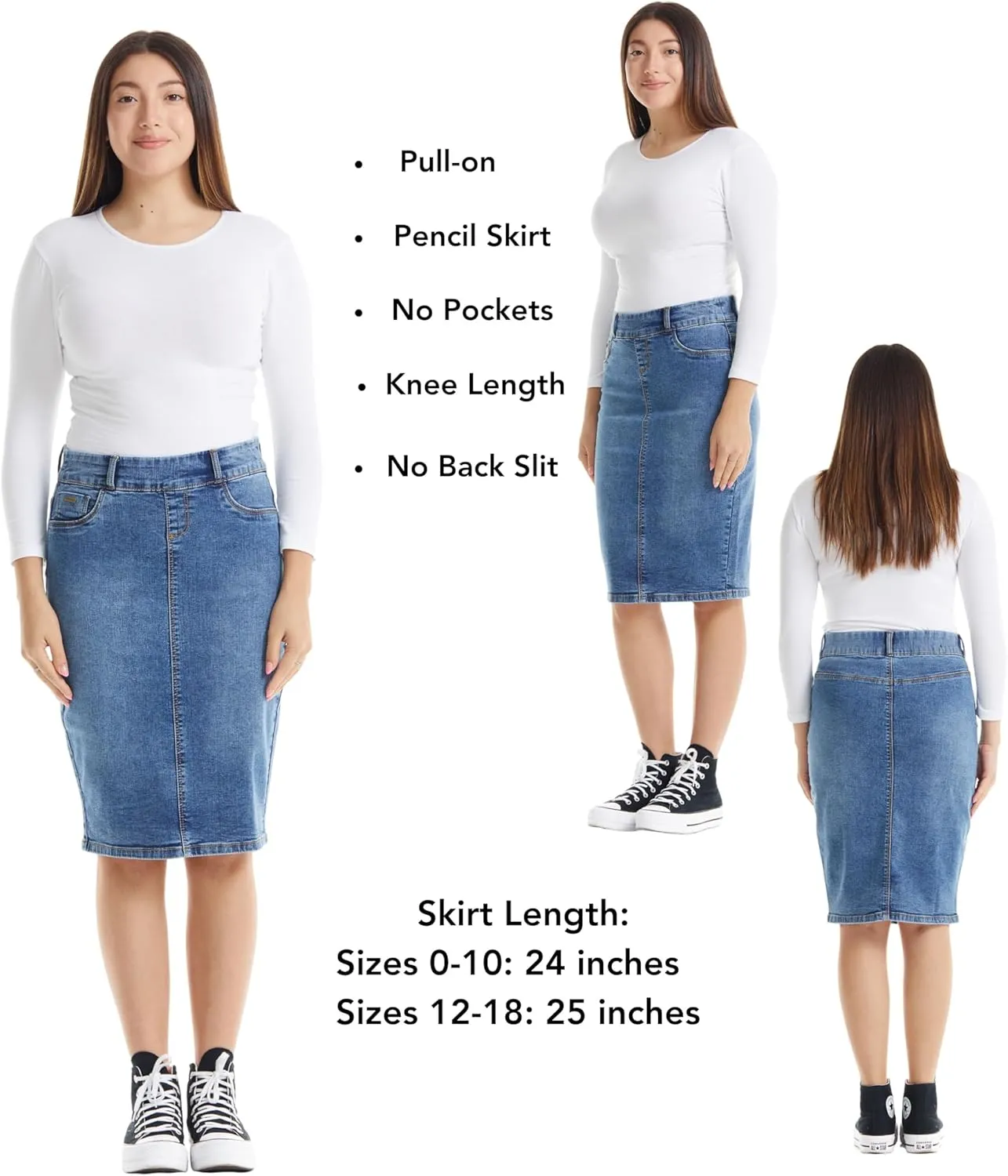 ESTEEZ Women's Stretch Denim Pencil Skirt – Soft, Flexible, Body-Hugging, Knee-Length Jean Skirt ‘Brooklyn’