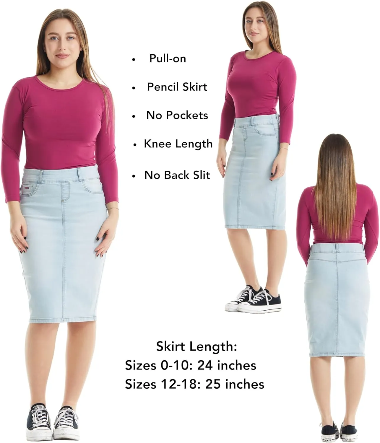 ESTEEZ Women's Stretch Denim Pencil Skirt – Soft, Flexible, Body-Hugging, Knee-Length Jean Skirt ‘Brooklyn’