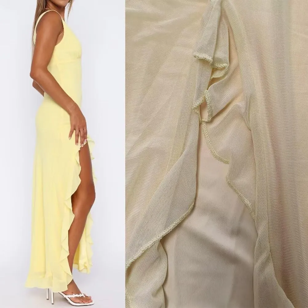 Fashion Women's Sexy Dress V-Neck Backless y2k Maxi Dress Side High Split Ruffle Dress Sleeveless Mesh Dress