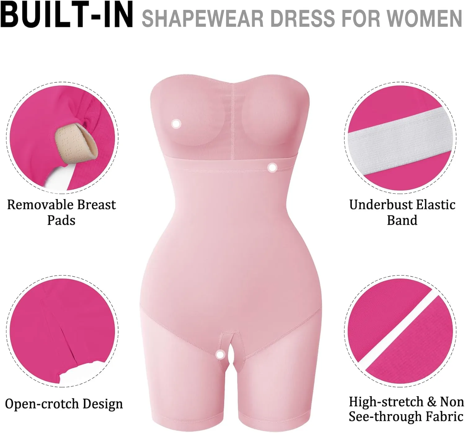 Fengbay Shapewear Dress for Women Bodycon Dress with Built in Shapewear Shaper Dress Square Neck Lounge Long Dress