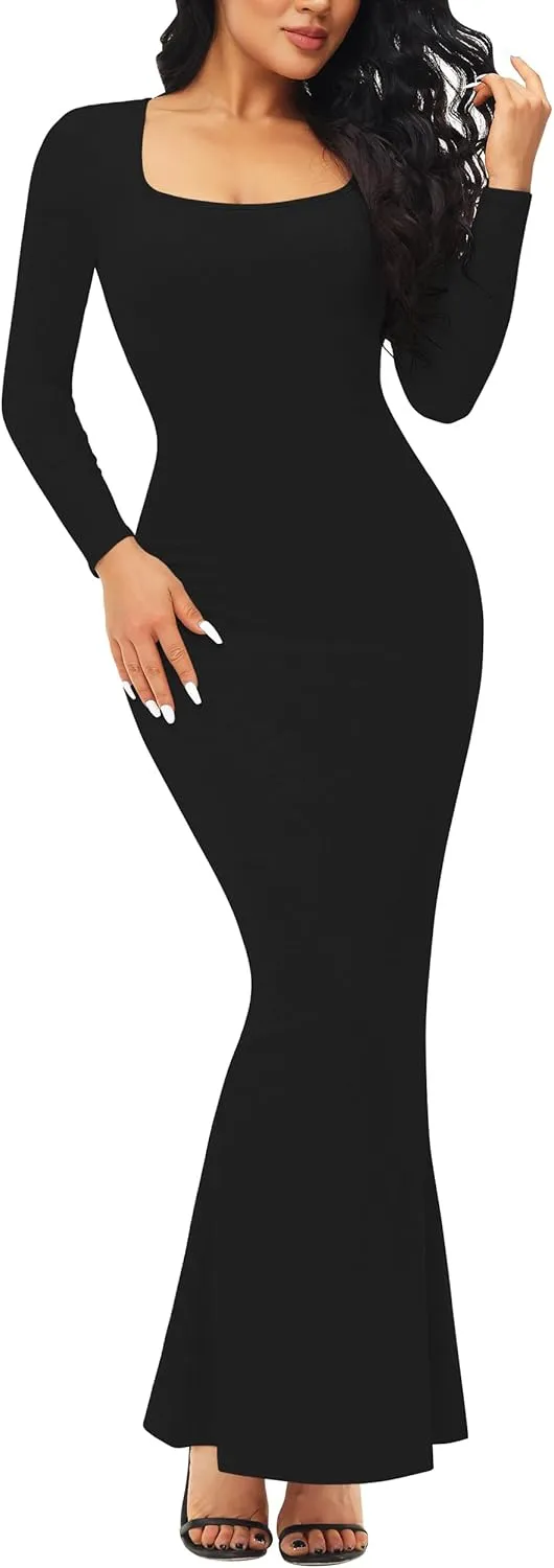 Fengbay Shapewear Dress for Women Bodycon Dress with Built in Shapewear Shaper Dress Square Neck Lounge Long Dress