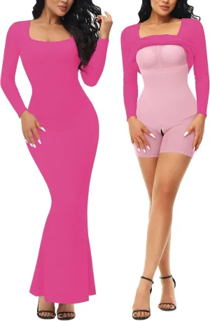 Fengbay Shapewear Dress for Women Bodycon Dress with Built in Shapewear Shaper Dress Square Neck Lounge Long Dress