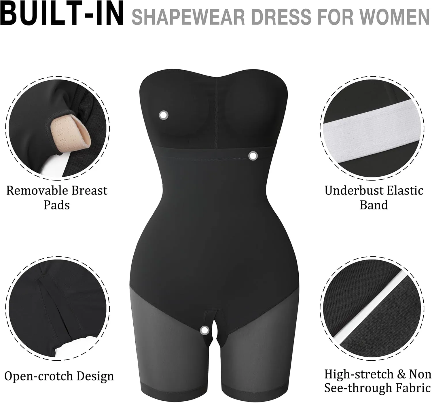 Fengbay Shapewear Dress for Women Bodycon Dress with Built in Shapewear Shaper Dress Square Neck Lounge Long Dress